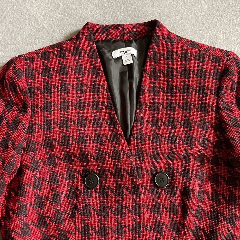 Bar III Womens Size 2 Red Black Houndstooth Print Button Up Coat Jacket DC32 - Picture 4 of 6
